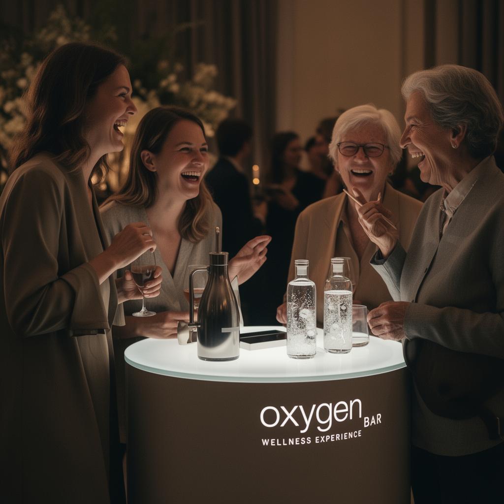 Guests gathered around the oxygen bar at an event